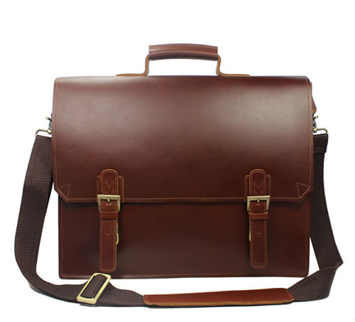 High-Class Men Full Grain Genuine Leather Brown Shoulder Bag Messenger Briefcase