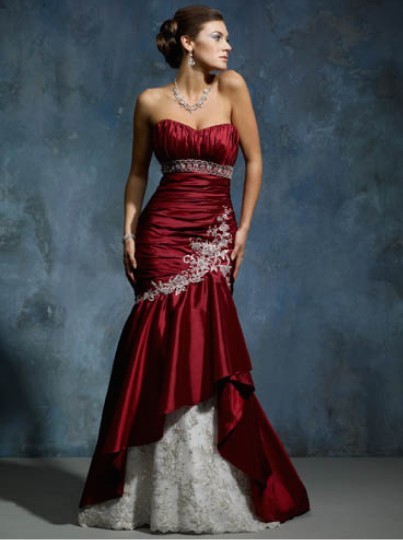 maroon and silver wedding dress