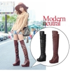 Fashion Sexy New Women Hit color  Gaotong flat with flat , knee ,  motorcycle knight boots 2-Color Size 34 - 39 