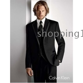 High quality Custom  Groom Tuxedos men's wedding dresses (jacket pants vest tie kerchief )  