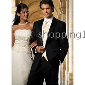 High quality new men's Custom  Groom Tuxedos men's wedding dresses (jacket pants vest tie kerchief )  