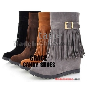 Free shipping- 2012 qiu dong tassel women's shoes in Europe and the United States wedge increased snow boots size 34-39