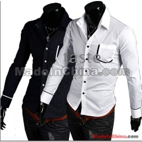 Wholesale -Men's shirts Korean Men's Slim shirt fashion Ideas stitching Men's long Sleeve Shirts white black