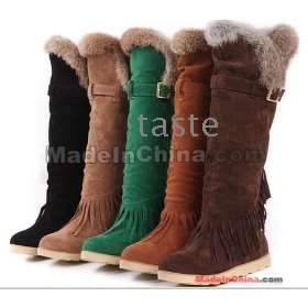 Free shipping - In the spring and autumn winter woman tall canister knees snow boots fox wool warm shoes  size 34-43 