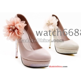  PU bright flower sexy high heels shoes for ladies diamond heels round  platform pump shoes factory 