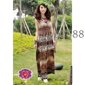 Hawaii Thailand Ethnic customs V-necklines Printing design Long skirt dress maxi skirt 2color