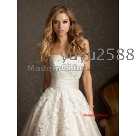 Ivory Silver Tulle  Floral Applique Strapless Empire Waist Wedding Gown dresses
