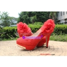 Single shoes waterproof flower Bride Bridesmaid shoes high heel shoes red wedding shoes 34-38