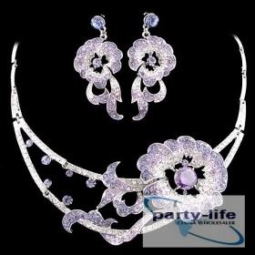 Blue purple Flowers wedding jewelry set  jewelry settings evening dress party jewelry 