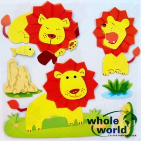 (No.F032) Cartoon lion 3D Cardboard Sticker Wall Door Room Sticker for Kids gift,50pcs/lot,