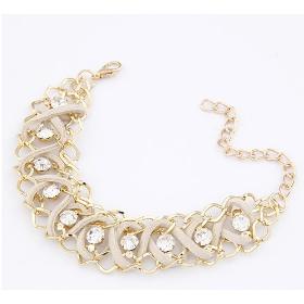 Best Selling Crystal Shining Metal Chain Weaving Bracelet Beige YW13051403-3