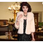 HN13110601-2 Stylish Solid Color Turn-down Collar Fur Warm Short Coat Beige