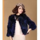 HN13110506 Stylish 3/4 Sleeve Short Fur Coat Sapphire Blue