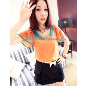 Promotion Free Shipping Hot Sale T-shirts Fashion Blouses Tops Casual Popular Short Sleeve Round Collar Sweet Fashion Special Price Chiffon Blouse Orange WD12091938