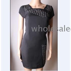 New On Sales Plus Size European Style Holey Design Slim Dress Black CS13062203