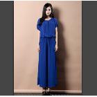 Elegant  Round Collar Long Sleeve Pants Blue JM12062609-2