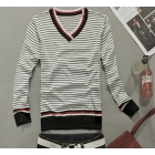 Free shipping Men's Coat Special Design Men's V Collar Stripe Sweater White M/L/XL O12021113-1