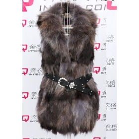 Hot Selling women's coat Fashion NEW Raccoon Hair Belt Long Sleeveless Vest L,XL,XXL HN10111206-9