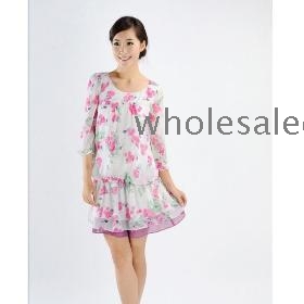 Free Shipping Sweet Flower Printed Half Sleeve Round Neck Dress Rose WL13072214-1