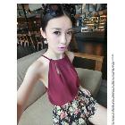 Fashion  Hollow Double Layer Chiffon Vest Wine Red WL13073102-1