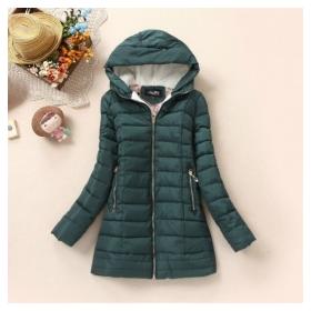 CS13110803-1 Vogue Hooded Fleece Long Warm Slim Coat Green