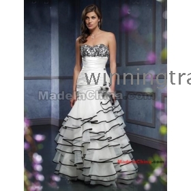 Wholesale - new style white A line satin organza floor length Embroidered custom-  up wedding dress