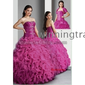 2012  Pink  beading Strapless  up  Floor-length Ball Gown Organza Prom Dresses  party evening Dresses 