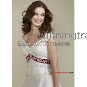 2012 A-line Beading and Embroideries V-neck Sleeveless Cathedral Train Satin /Wedding Dress 