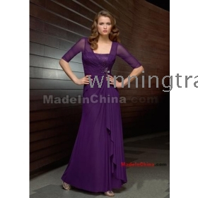 Best Selling Classic Strapless Applique Beaded Sheath purple Chiffon Mother Dresses 