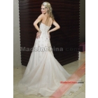 2011 new A-Line Chiffon organza Sleeveless appliques  Up Floor Length Natural Chapel long train Wedding Dresses