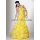 2012 yellow Sheath/Column one shoulder organza Bridesmaid Dresses Prom evening party Dresses 