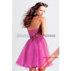 2011 pink Satin organza Pink A-Line Strapless Empire Waist Tea Length Pleated Zippered Back prom party evening Dresses