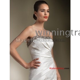 2012 white satin Mermaid Absorbing Strapless Beads Ruched Satin Court Train Wedding Dress for Brides