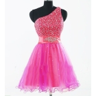 2012 Hot Sale  One Shoulder Sleeveless Short/ Mini Beading Tulle Homecoming Evening Prom Bridesmaid party Dresses 