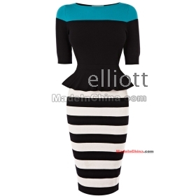 Free shipping - Top Quality,2013 new fashion color stripe splicing dresses elastic package body show thin knit dress