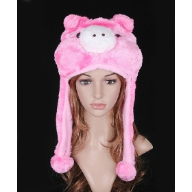 Wholesale free shipping pink pig pigs piggy piglet fashion hood hoods hoody hoodies hat winter hats cartoon animal model cap caps headgear chapeau 