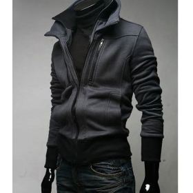 holesale Stylish double collar jacket men Double zipper Slim jacket men's Zipper cardigan Coat#08