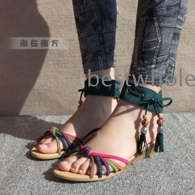 Women's hand Color film beaded shoes bohemian flat sandals Open-toed shoes #1023