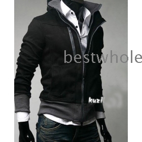 Wholesale - - Stylish double collar jacket men's Double zipper Slim jacket men's Zipper cardigan Coat .#02