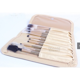 Cheap 10PCS set Gold Goat Hair Nylon Wooden Makeup Brush Set With Roll Up Leather Bag Case H4457 