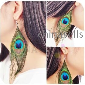 western fashion peacock feather earring ear pendants bohemia folk dangler stage performance handmade jewelry earrings
