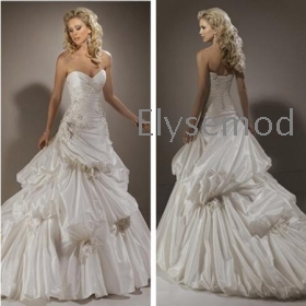 Classic Design Formal Ball Gown Sweetheart Taffeta Hand Flower Wedding Dress Online