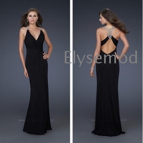 Jersey criss-cross pleats  gorgeous braided strap  rhinestones Long V-Neck Evening Gown Prom Dresses