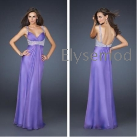 Fashionable  Beaded Details Chiffon Spaghetti Strap Evening Party Prom Dresses 2012