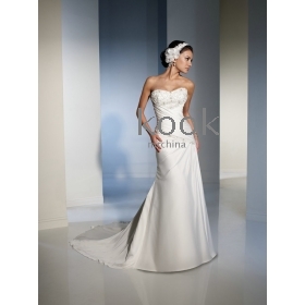 Wholesale - free shipping high quality Ivory  A-Line chapel train Satin  embroider strapless wedding dresses wedding gown bride lor sexy#qwd-3