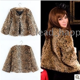 Free Shipping women's autumn winter Sexy leopard fur coat sleeve short  jackets NA00-217 coats