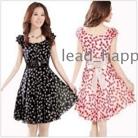 Free shipping summer dresses for women 2013 new Chiffon dress sweet bow short-sleeved dress