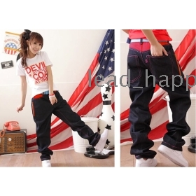 Free Shipping 2010 new fashion woman straight Hip-hop couple jeans 523-3180 pants jeans