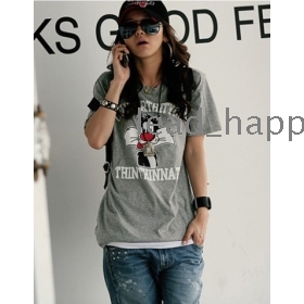 Free Shipping women's Fashion Loose short-sleeved cartoon t-shirt 8808