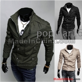 Wholesale -  HOT Men's jacket Slim stand-collar jacket coat men's clothing Black Army Green Khaki 2395